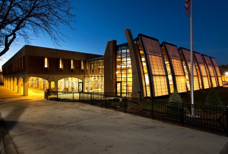 Schenectady Library exterior at night