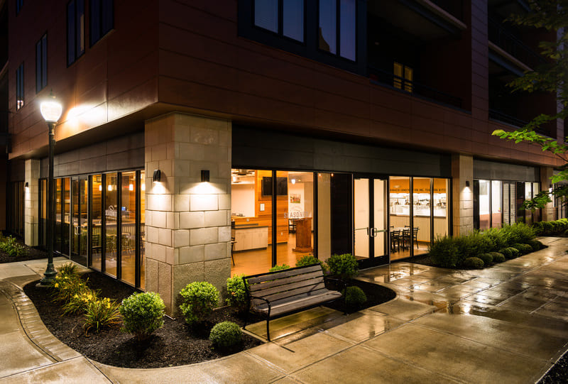 SUNY ADK culinary exterior at night